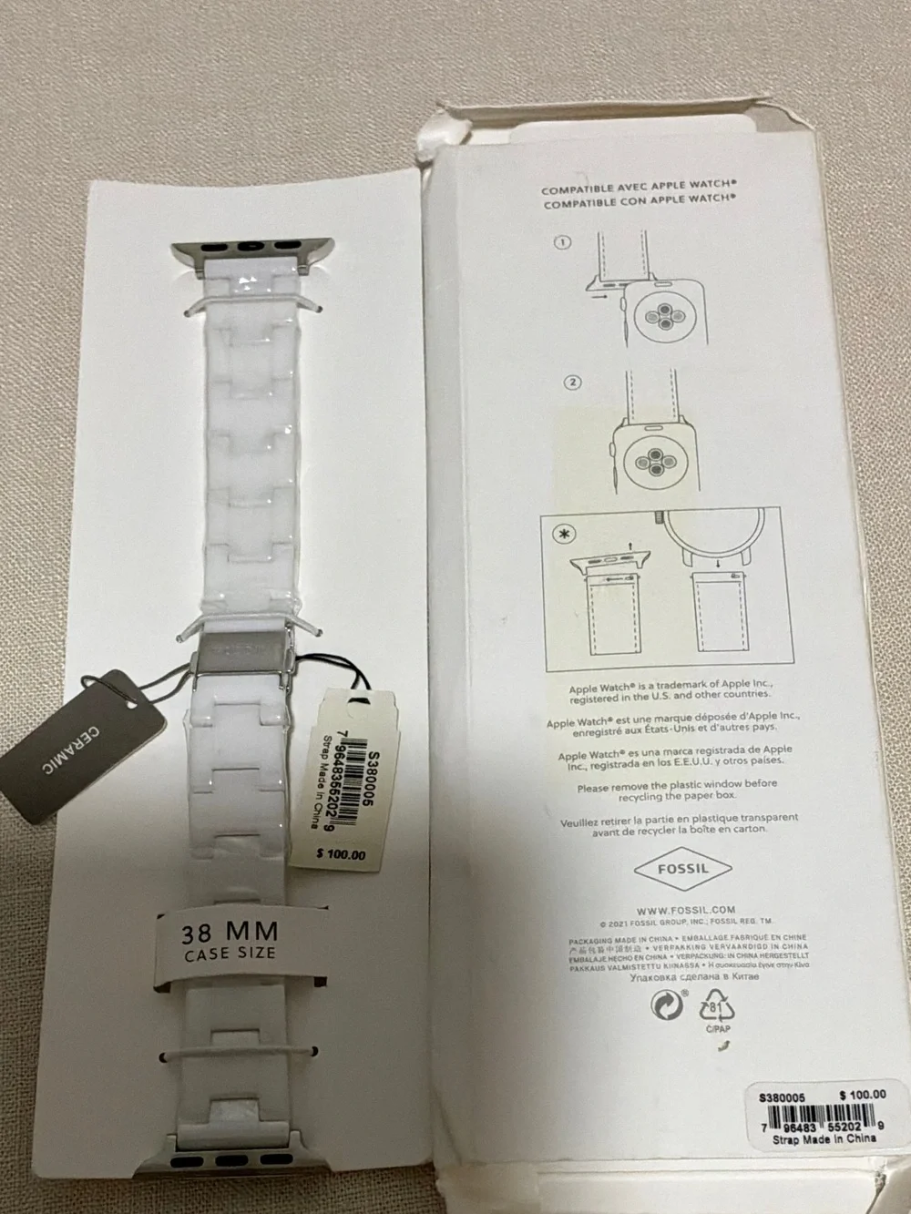 Fossil Ceramic White 38mm Watch Band for Smartwatches
